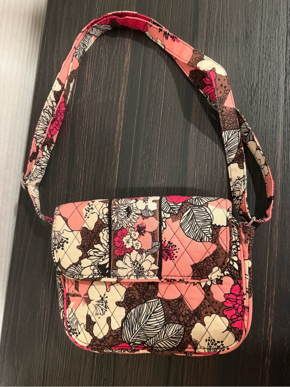 Quilted Floral Crossbody Bag in Pink and Brown
